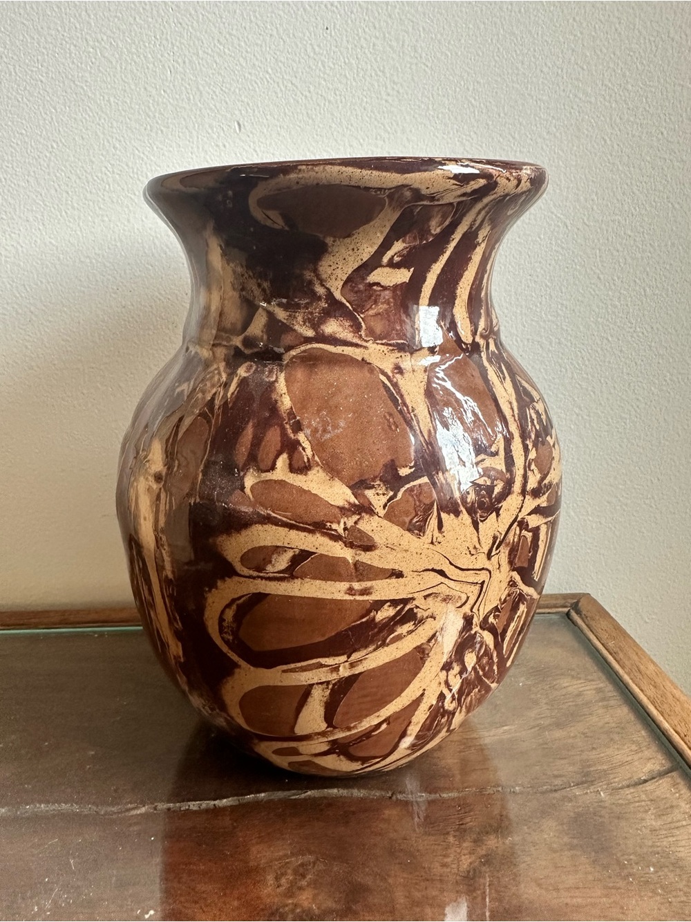 Handcrafted Brown Swirl Ceramic Vase by